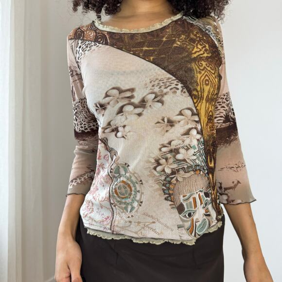 Vintage Y2K Tribal Mesh Top (M) - Picture 1 of 9